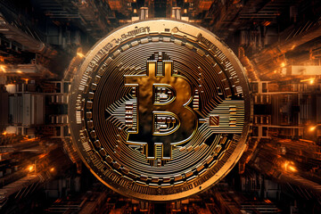 a golden Bitcoin crypto blockchain technologie. Generative AI