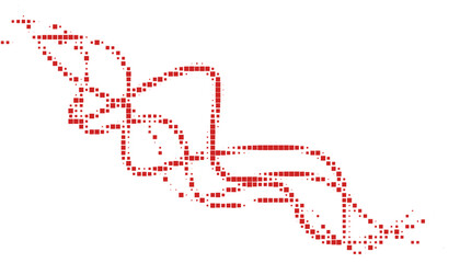 Halftone monochrome pattern with squares. Shades of red. Minimalism, vector. Red dots on white background. Background for posters, websites, business cards, postcards.