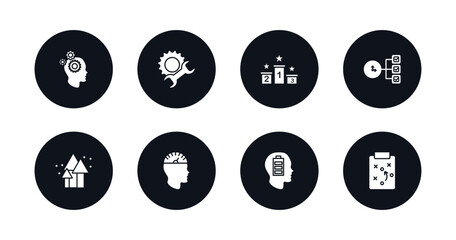 symbol for mobile filled icons set. filled icons such as mind gears, productivity tools, winner on the podium, time hierarchy, trendy, mind tachometer, mind charge, tactics vector.