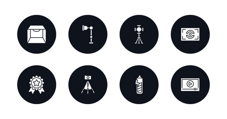 symbol for mobile filled icons set. filled icons such as light box, illuminatio, spotlight, metering, high quality, tr, carging, play video vector.