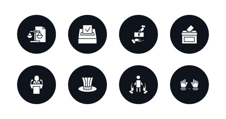 symbol for mobile filled icons set. filled icons such as political balance, election, bribe, voting, politicians, uncle sam hat, human rights, slavery vector.