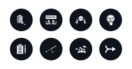 symbol for mobile filled icons set. filled icons such as checking, women rights, ngo, vote, peace treaty, nightstick, protest, merging vector.