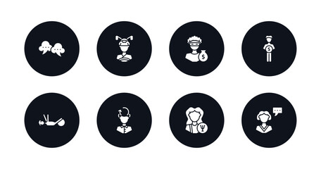 symbol for mobile filled icons set. filled icons such as speak bubble, japan geisha, steal, man saving money, physiotherapy, rethink, psychologist, monologue vector.