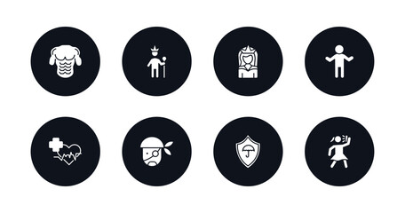 symbol for mobile filled icons set. filled icons such as torso, king in his throne, bride avatar, crucified pose, healthcare and medical, pirate head, insurance protection, woman taking a photo