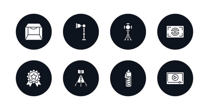 symbol for mobile filled icons set. filled icons such as light box, illuminatio, spotlight, metering, high quality, tr, carging, play video vector.