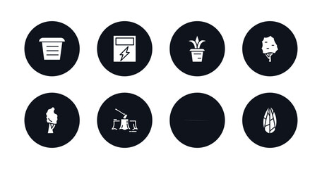 symbol for mobile filled icons set. filled icons such as flowerpot, eco energy source, plant pot, the maples tree, black birch tree, deforestation, gray birch tree, flower seeds vector.