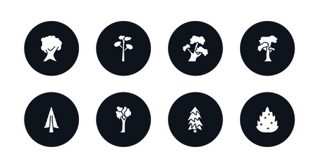 symbol for mobile filled icons set. filled icons such as butternut tree, pitch pine tree, bitternut hickory tree, slippery elm american larch american elm red pine eastern redcedar vector.