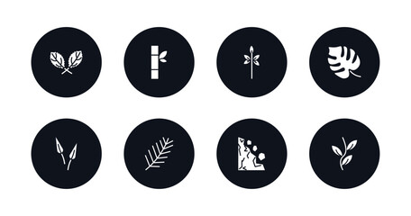 symbol for mobile filled icons set. filled icons such as straberry leaf, bamboo sticks, sprig with five leaves, philodendron, subulate, pine needle, mountain pse, pinnation vector.