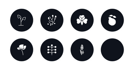 symbol for mobile filled icons set. filled icons such as plant growing on book, anemone, alstroemeria, bergamot, iceberg, peony, mimosa, hyacinth vector.