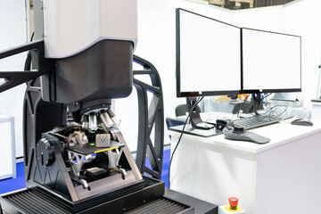 Optic machine for precise measurement of part size and quality evaluation. Smart factory.	
