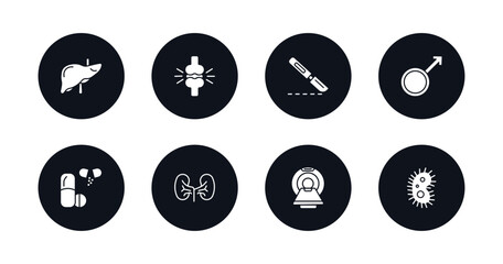 symbol for mobile filled icons set. filled icons such as liver, femur, scalpel, male, drugs, kidney, scan, microbe vector.