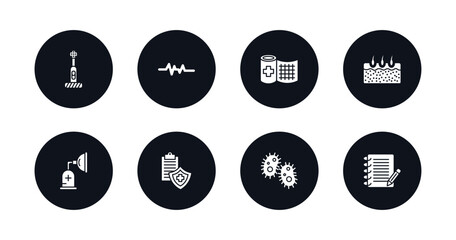 symbol for mobile filled icons set. filled icons such as electric toothbrush, lifeline, bandage, epidermis, anesthesia, medical insurance, bacteria, notepad vector.