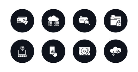 symbol for mobile filled icons set. filled icons such as credit card security, cloud server, data search, data locked, internet connection, authentication, hard disc, cloud vector.