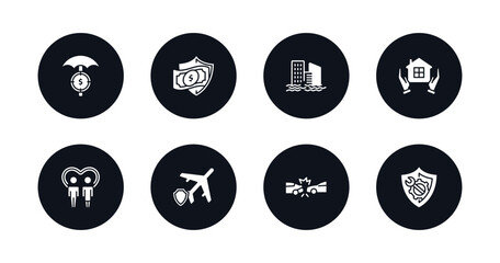 symbol for mobile filled icons set. filled icons such as finances, money insurance, inundation, real estate insurance, family care, air travel insurance, rear end collision, repair vector.