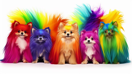 Fototapeta premium multicolored paint dogs. Generative AI. spectrum, symbol of creativity, fantasy, isolated on a white background