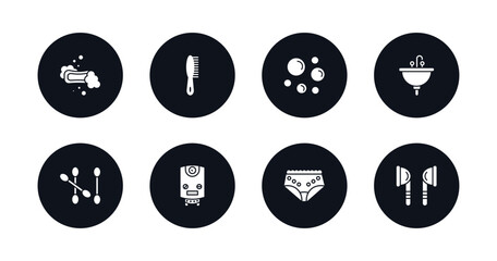 symbol for mobile filled icons set. filled icons such as lather, primp, bubble, washbasin, cotton swab, water heater, underwear, ear buds vector.