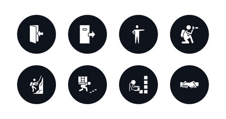 symbol for mobile filled icons set. filled icons such as come in, out, man pointing, nature photographer, mountain climb, carrying on back, storekeeper, helping vector.