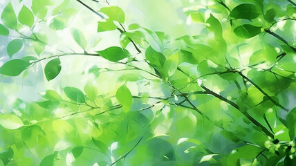 Fototapeta na wymiar green watercolor foliage abstract background. Generative AI. spring eco nature