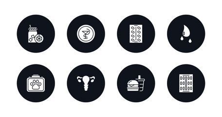 symbol for mobile filled icons set. filled icons such as orange juice, medical, medical strip, blood, veterinary, gynecology, fast food, tonometer vector.