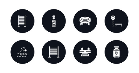 symbol for mobile filled icons set. filled icons such as swedish wall, water hine, jumping equipment, trainer rod, swim, trellis, buck, supplement vector.