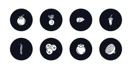 symbol for mobile filled icons set. filled icons such as tomato, plum, sweet potato, acorn, peas, blueberries, mangosteen, pomegranate vector.