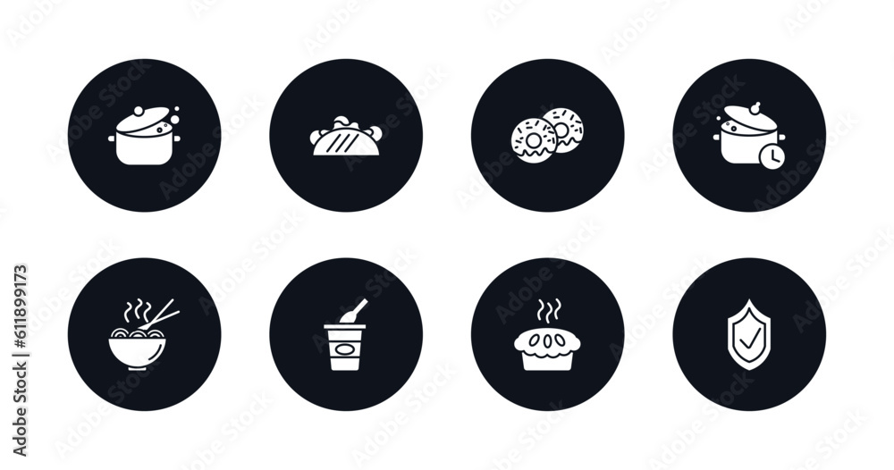 Wall mural symbol for mobile filled icons set. filled icons such as cooking, taco, doughnut, cooking time, nood