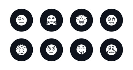 symbol for mobile filled icons set. filled icons such as sceptic emoji, hugging emoji, in love emoji, weird headache embarrassed drool crying vector.
