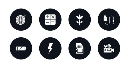 symbol for mobile filled icons set. filled icons such as objective, calculating, ro, usb cable, low battery, blitz flash, memory card, film camera vector.