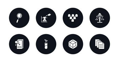 symbol for mobile filled icons set. filled icons such as magnification lens, experimentation, grandstand, swinging, fraternity, plant sample, 3d de, various files vector.