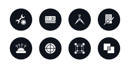 symbol for mobile filled icons set. filled icons such as repair tool, blue card, calipers, defining, needle case, registration mark, free transform, opacity vector.