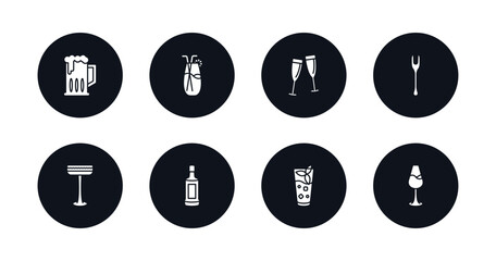 symbol for mobile filled icons set. filled icons such as brewery, planter's punch, toast, forks, irish sour, grain, mint julep, wine toast vector.