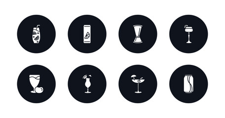symbol for mobile filled icons set. filled icons such as ice tea, soda can, jigger, sidecar drink, juice, mai tai, pink rose, vector.