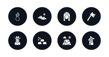 symbol for mobile filled icons set. filled icons such as noose, dunes, pharaoh, ax, cowgirl, ingots, salty desert, mill vector.