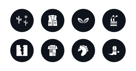 symbol for mobile filled icons set. filled icons such as desert tree, cowboy vest, tobacco, industry, crack, salon, horse, cowboy boot vector.