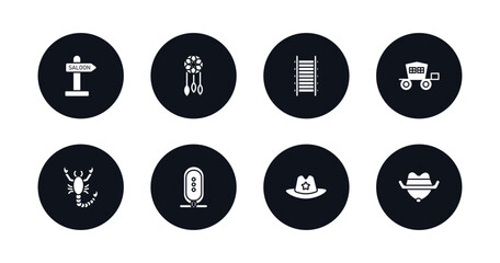 symbol for mobile filled icons set. filled icons such as wild west saloon, dream catcher, train rails, carriage, scorpion, hiero, sheriff hat, cowboy hat vector.