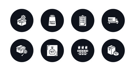 symbol for mobile filled icons set. filled icons such as supply chain, duty free, clipboard, free delivery, tracking, weight limit, conveyor, boxes vector.