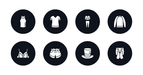 Fototapeta premium symbol for mobile filled icons set. filled icons such as tank top, t shirt, tracksuit, sweatshirt, brassiere, short, top hat, dinner jacket vector.