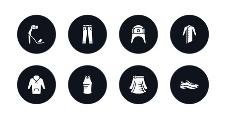 symbol for mobile filled icons set. filled icons such as heels, jeans, ushanka, kurta, fleece, sleeveless shirt, kilt, sneaker vector.