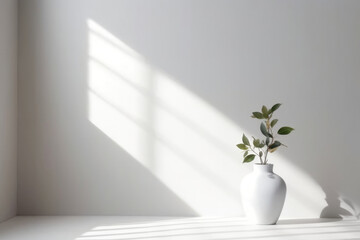 Minimalistic Light Background with Blurred Foliage Shadow on a White Wall