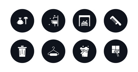 symbol for mobile filled icons set. filled icons such as dress cleanin, sink cleanin, clean cars, comb cleanin, wiping trash, hanger bucket clean window vector.