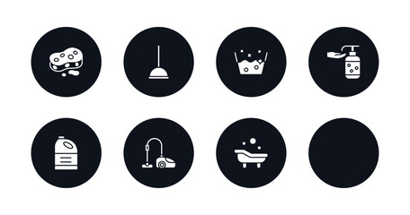 symbol for mobile filled icons set. filled icons such as sponges, mop, wet floor, soak, hand washing, detergent, hoover, bathtub cleaning vector.