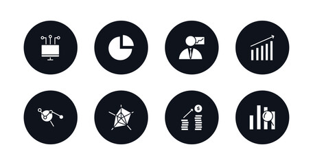 symbol for mobile filled icons set. filled icons such as connected data, data analytics circular, businessman analysis, increasing stocks, market research, radar chart, revenue, profit analysis
