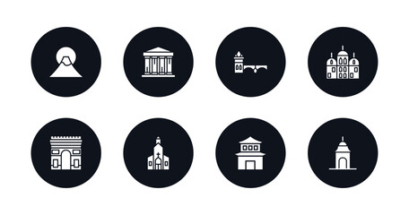 symbol for mobile filled icons set. filled icons such as fuji mountain, greece, charles bridge, gurdwara, arc de triomphe, chuch, pagoda, hindu temple vector.