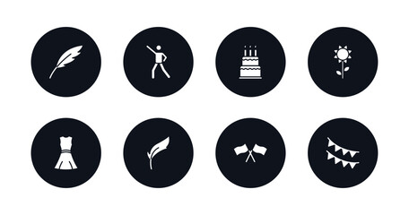 symbol for mobile filled icons set. filled icons such as feather, dancer, cake, sunflower, costume, feathers, flags, garlands vector.