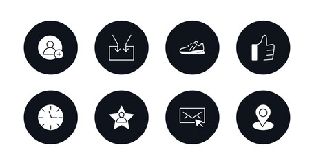 symbol for mobile filled icons set. filled icons such as follower, feed, sport shoe, like, clock, famous, email, placeholder vector.