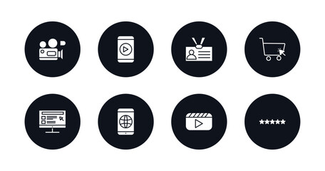 symbol for mobile filled icons set. filled icons such as camcorder, mobile video, visitor, shopping online, blog, browser, video, rating vector.