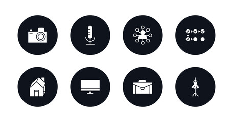 symbol for mobile filled icons set. filled icons such as camera, microphone, social network, counting, home, web, suitcase, fashion vector.