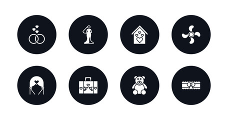 symbol for mobile filled icons set. filled icons such as wedding, bride, love house, blower, wedding altar, wedding luggage, teddy bear, garter vector.