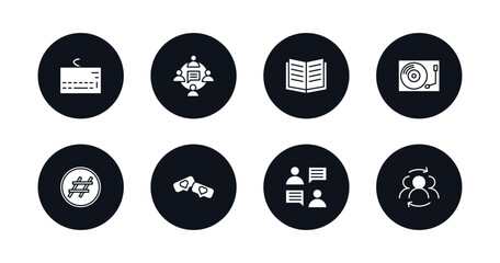 symbol for mobile filled icons set. filled icons such as keyboard, communication, literature, vinyl, hashtag, likes, conversation, community vector.