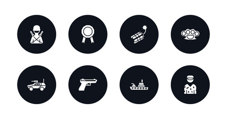 symbol for mobile filled icons set. filled icons such as infantry, in, dynamite, knuckle, armored vehicle, , army boat, conscription vector.